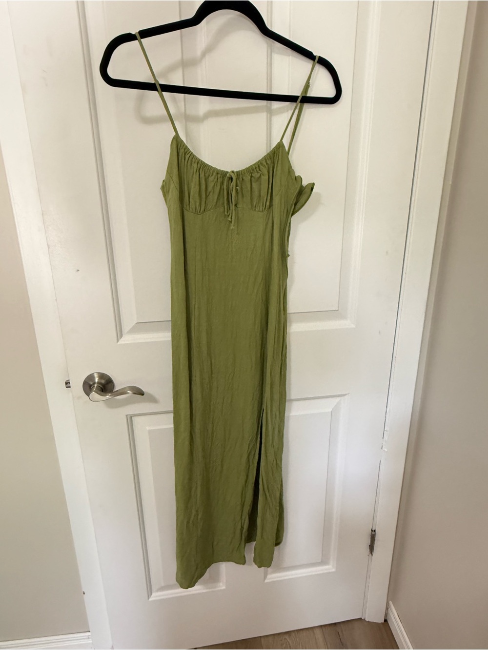 Zara Olive Green Spaghetti Strap Maxi Dress
